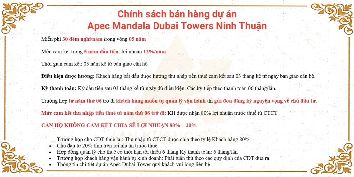Chính sách bán hàng dự án Apec Mandala Dubai Towers Ninh Thuận