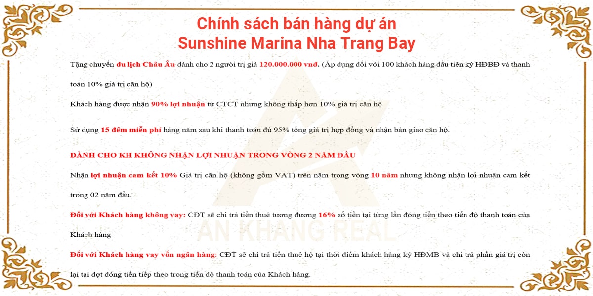 Chính sách bán hàng dự án Sunshine Marina Nha Trang Bay