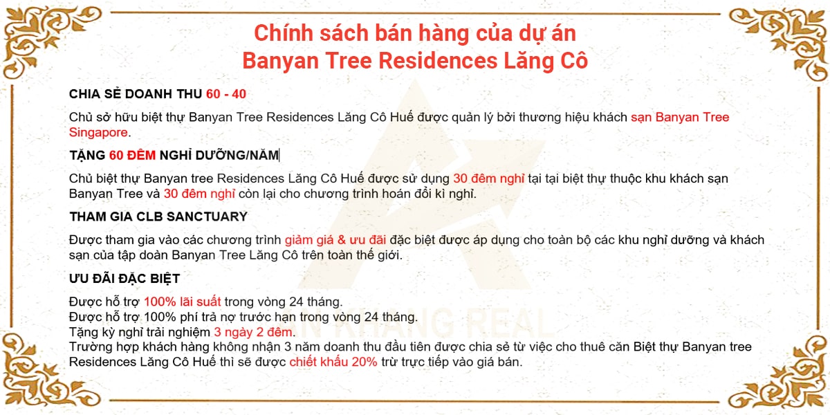Chính sách bán hàng dự án Banyan Tree Residences Lăng Cô