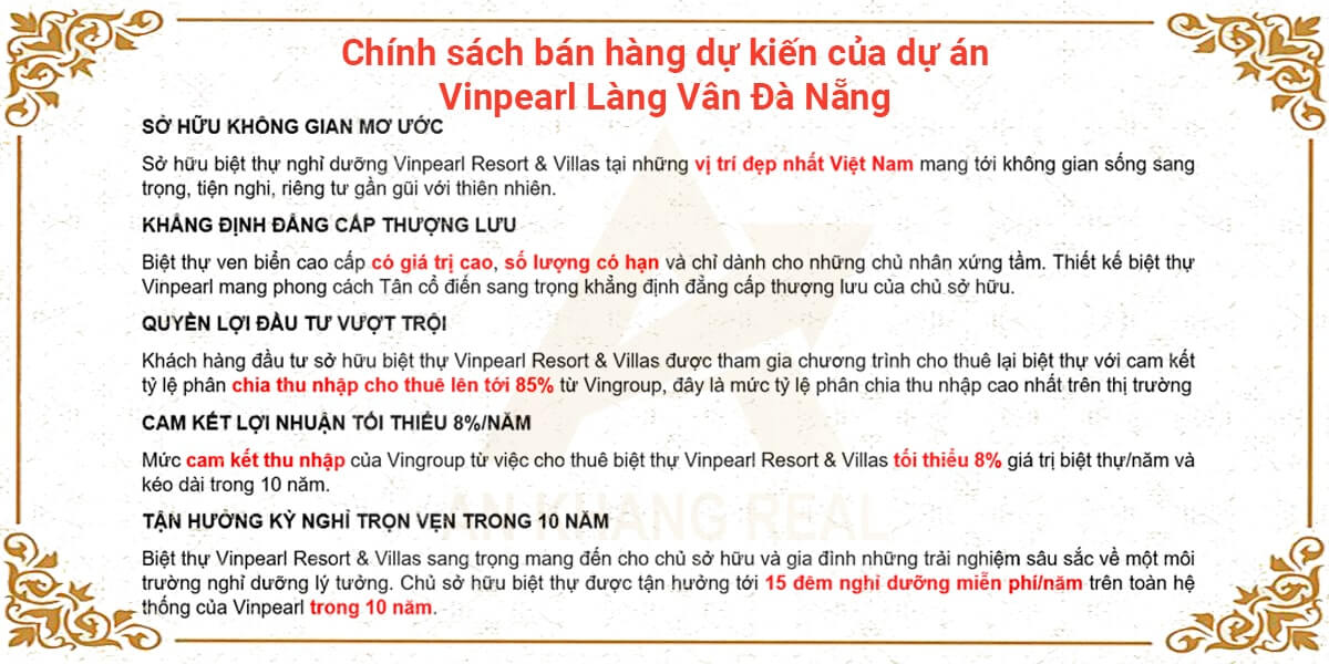 Chính sách bán hàng dự án Vinpearl Làng Vân Đà Nẵng
