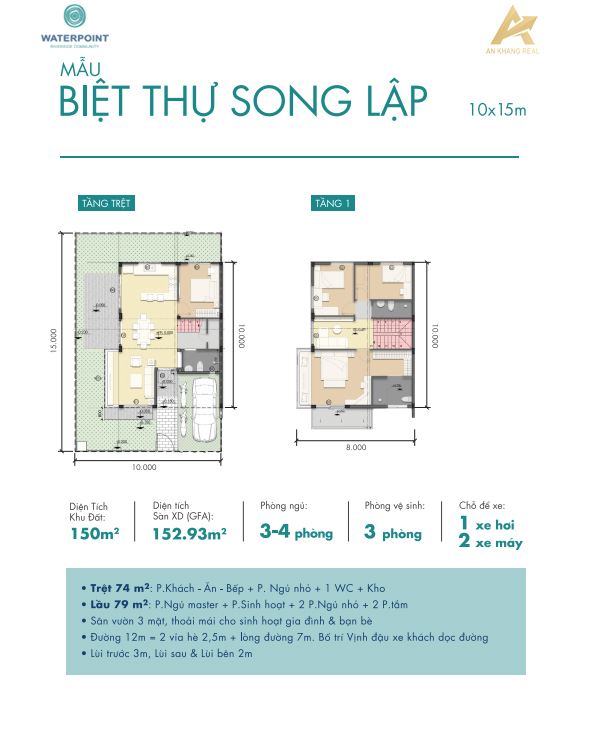 Mặt bằng biệt thự song lập Waterpoint